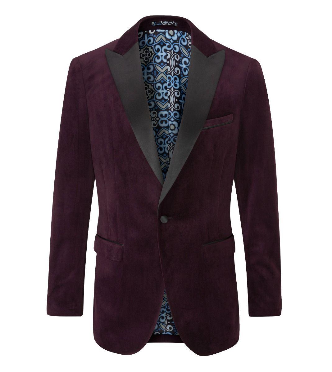 Skopes Men's Tailored Fit Jive Velvet Sports Jacket Blazer in Plum 52 to 62 Regular to Long