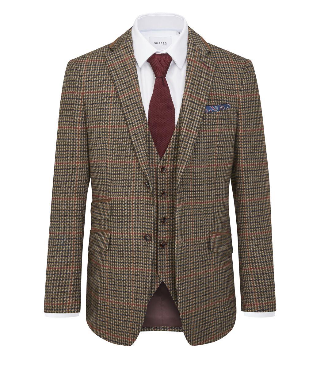 Skopes Tailored Fit Suit Jacket Whitaker in Lovat and Red Dogtooth