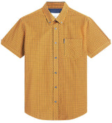 Ben Sherman Men's Short Sleeve Signature Core Gingham Shirt in Mustard Size 2XL-5XL