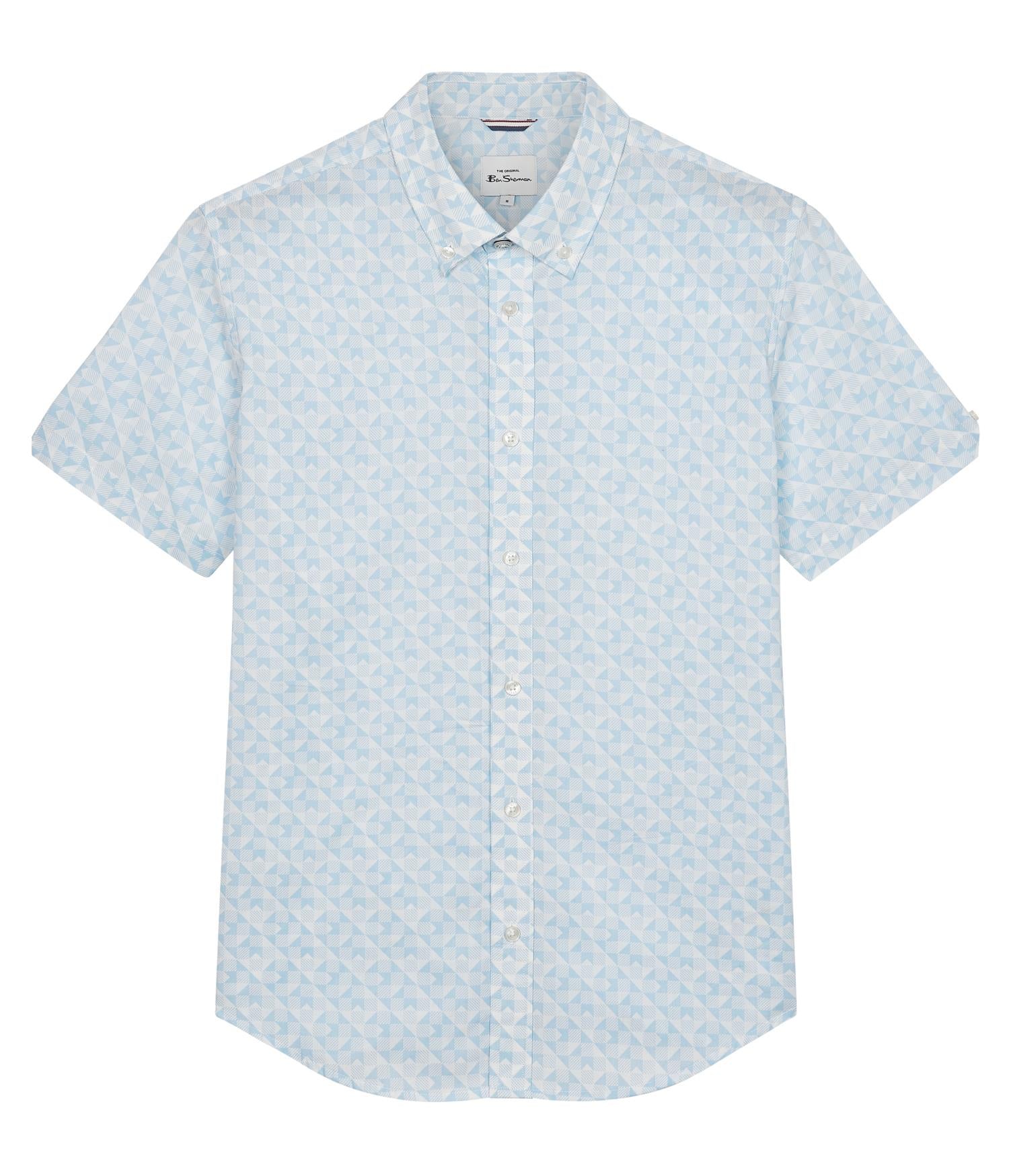 Ben Sherman Signature Optic Geo Print Short Sleeve Shirt for Mens (0075907) in Snow White, 2XL-5XL