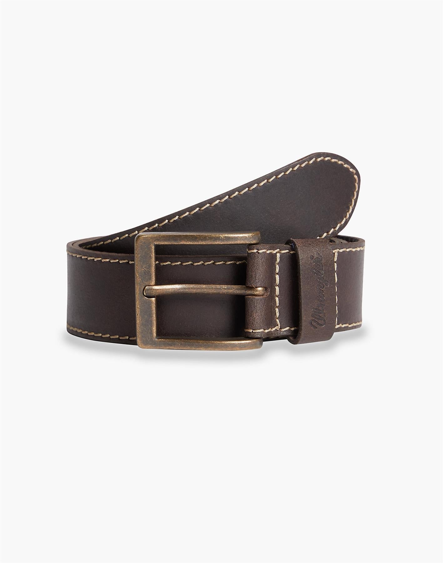 Wrangler Men's Premium Leather Stitched Belt in Brown & Black Size 80" to 115"