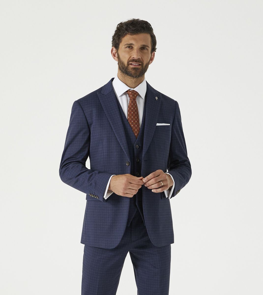 Skopes Fenton Ultimate Comfort Suit Tailored Jacket For Men in Navy Blue Square Check, 36S to 62L