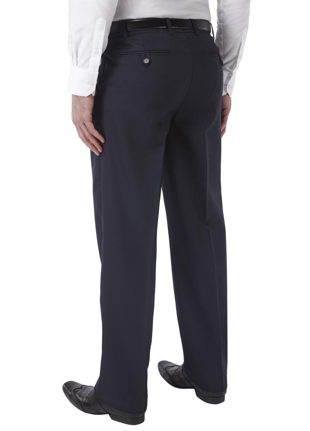 SKOPES Mens Wool Blend Flat Front Trousers in Navy