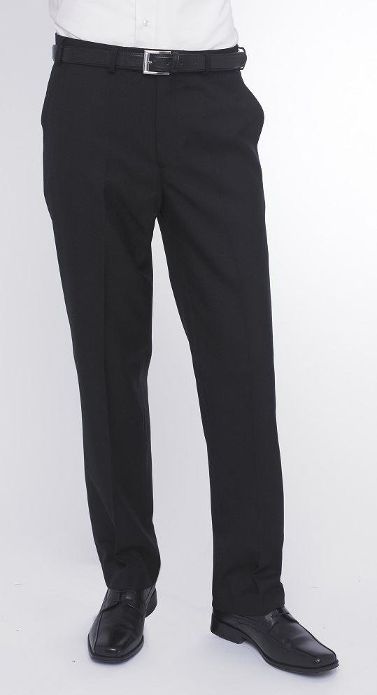 SKOPES WOOL BLEND FLAT FRONT TROUSERS IN BLACK
