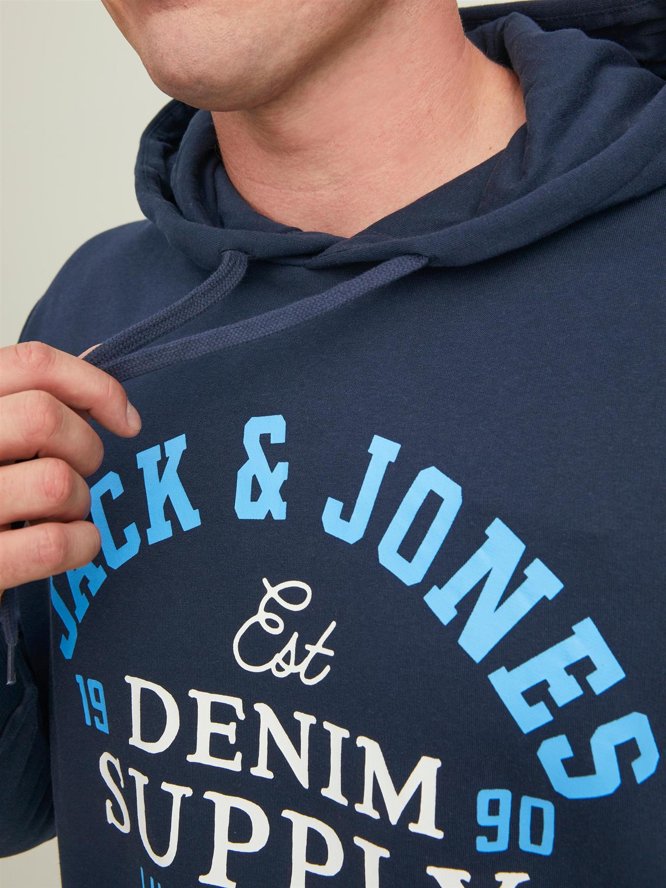 Jack & Jones Men's Plus Size Cotton Rich Pullover Hooded Top  Size XL To 6XL  Navy & Black