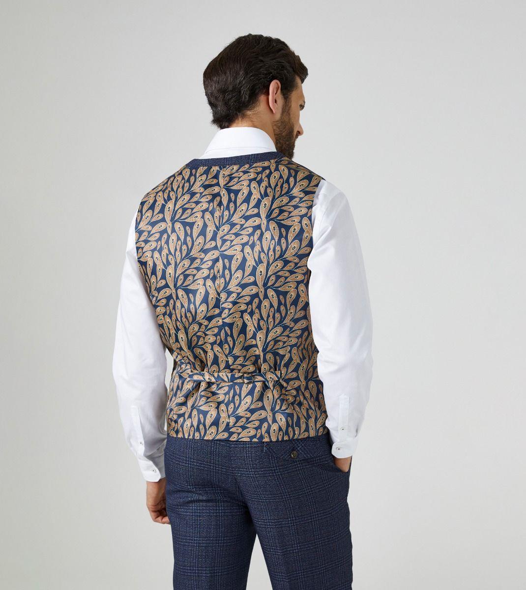 Skopes Men's Woolf Tailored Fit Waistcoat in Navy Check 34 to 72 Regular