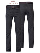 Duke London Mens Regular Original Fit Bedford Cord Enzyme Washed Jeans With Belt (Canary)