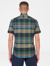 Ben Sherman Men's Short Sleeve Tartan Check in Green Cotton Shirt Size 2Xl-5Xl