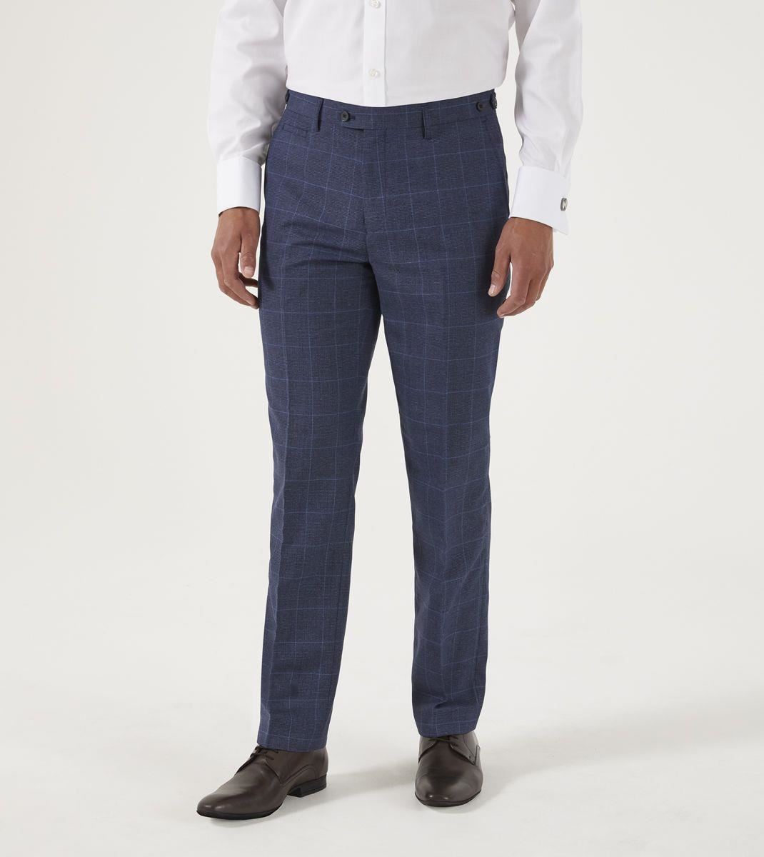 Skopes Men's Tailored Fit  Anello Check Pattern Suit Trouser in Blue Waist 32 to 56