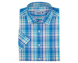 Double Two Life Style Men's Pure Cotton Short Sleeve Blue Window Check Shirt (1037A) 2XL-5XL