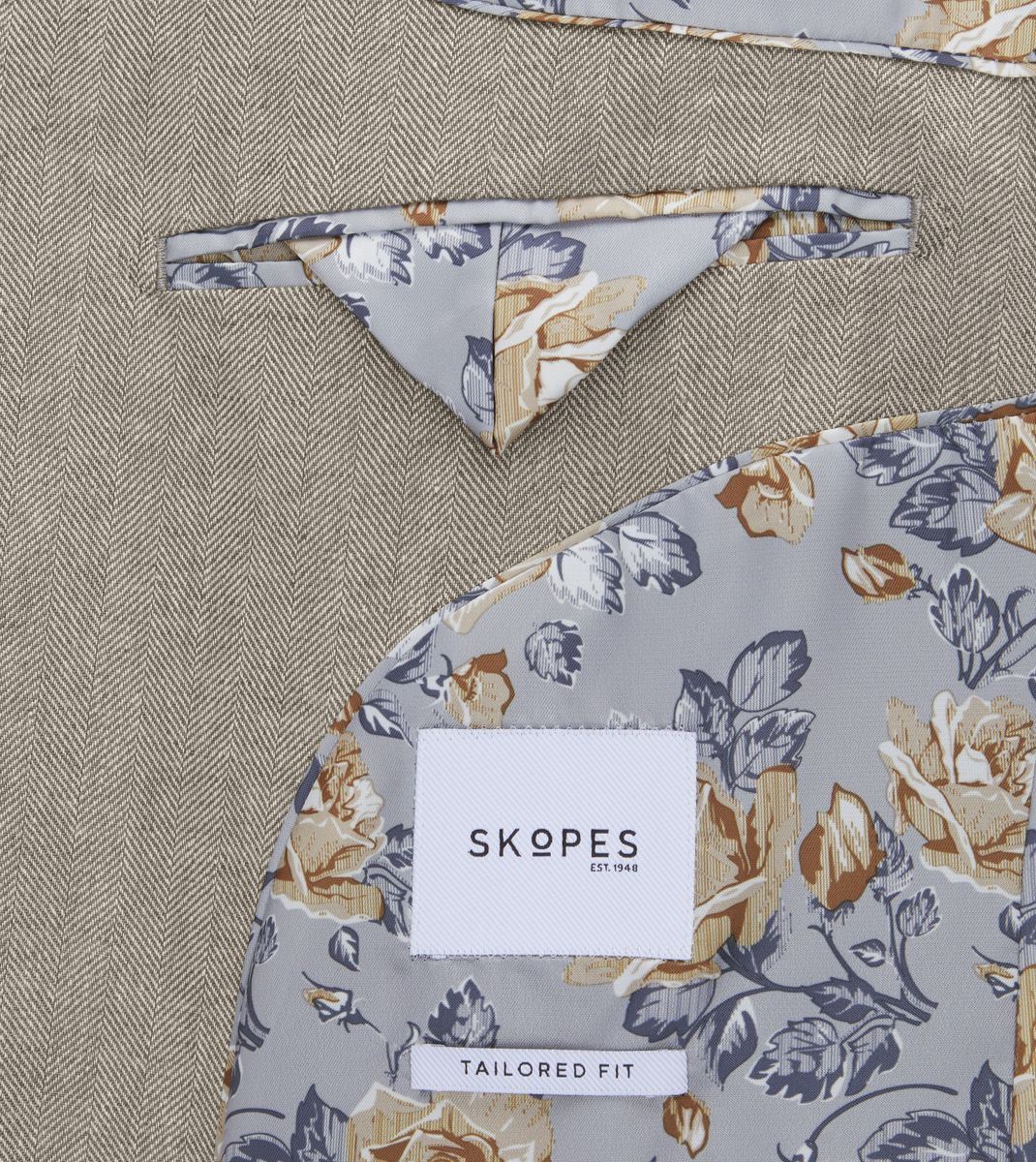 Skopes Calvados Linen Blend Tailored Fit Suit Jacket For Men in Stone Beige, 36S-62L
