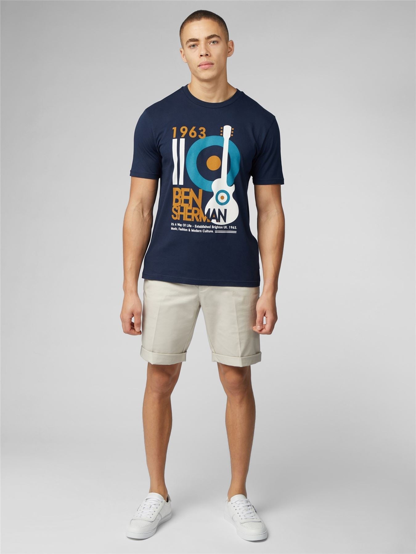 Ben Sherman Guitar Poster Short Sleeve T-Shirt for Mens (0076130) in Dark Navy, 2XL-5XL
