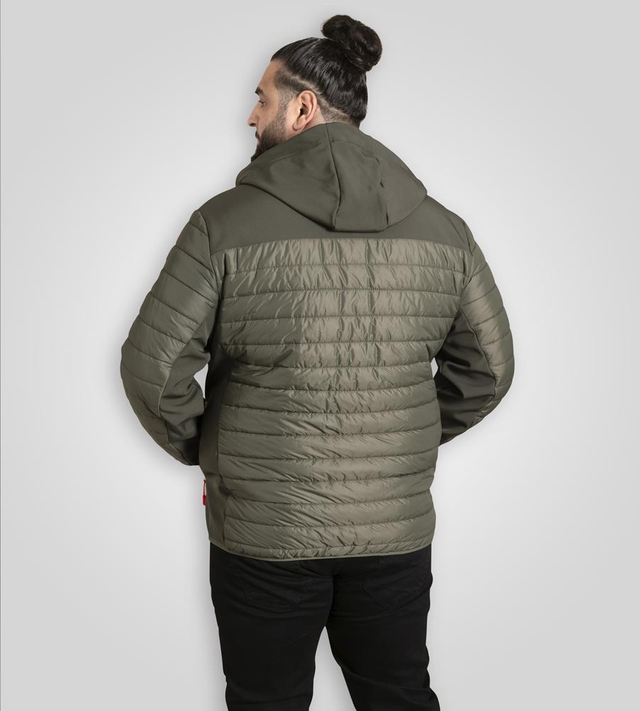D555 NORTHFIELD Hybrid Soft Shell Quilted Hooded Jacket For Men in Khaki, 2XL-6XL