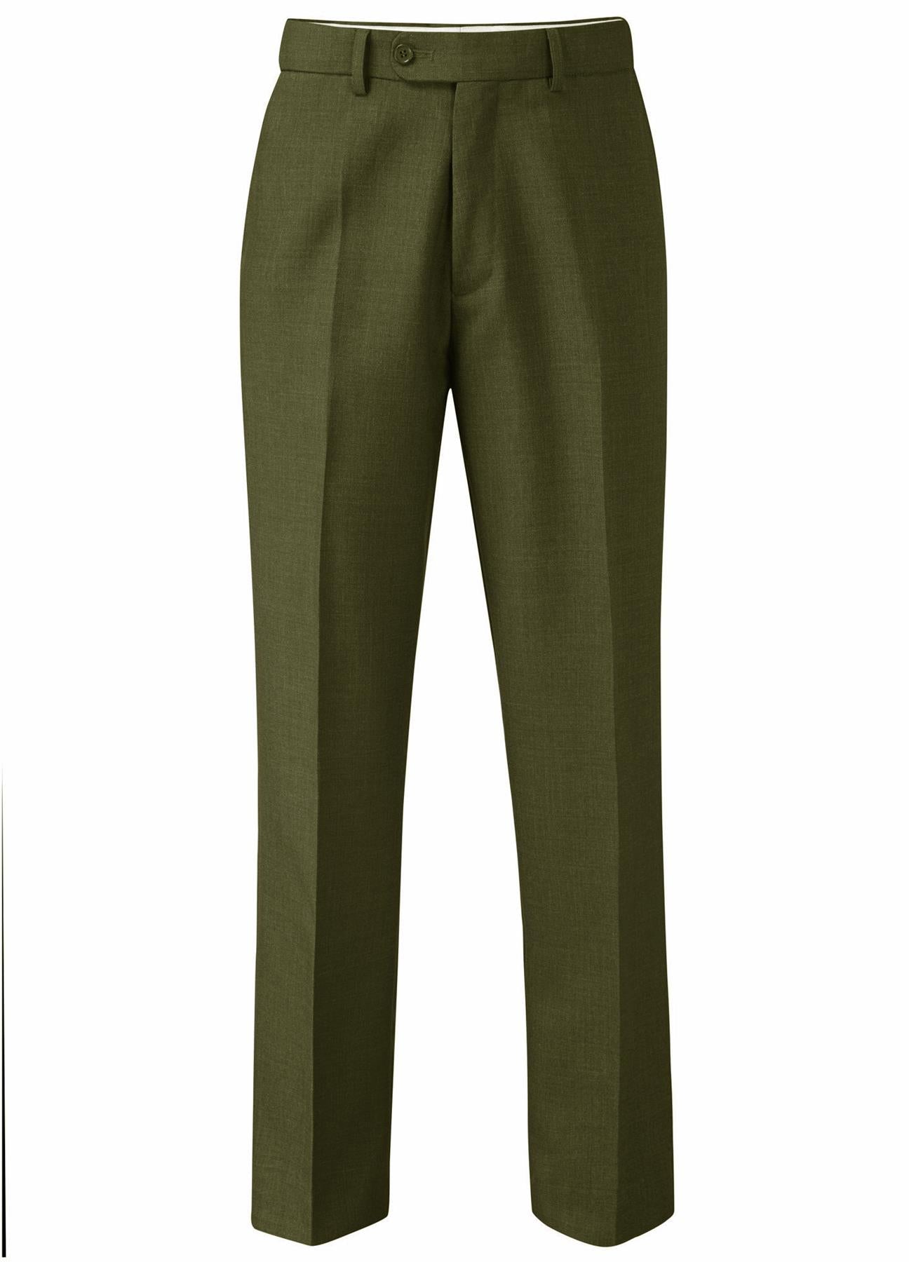 SKOPES Mens Wool Blend Flat Front Trousers in Lovat