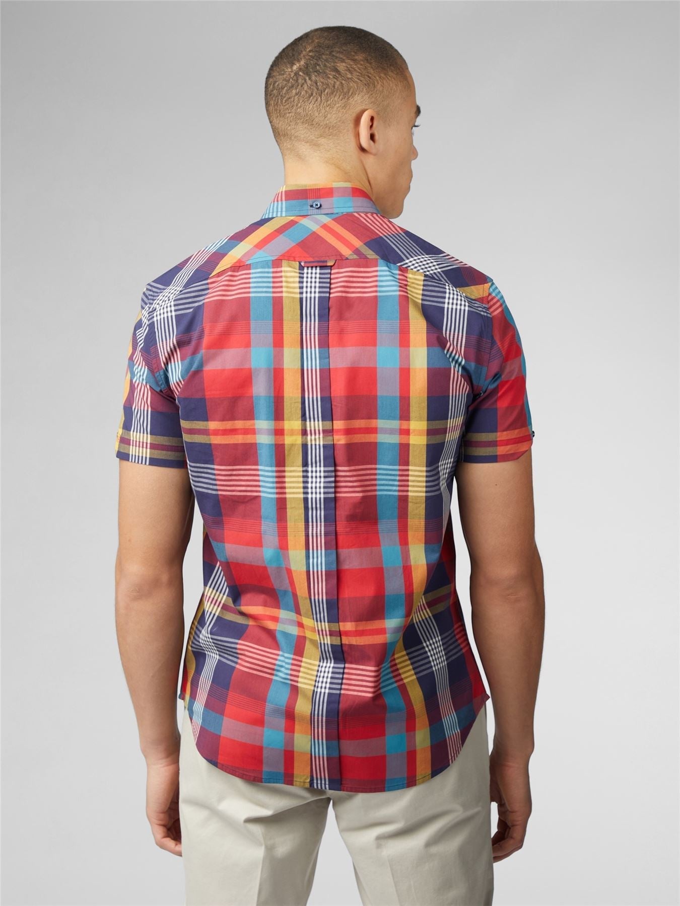 Ben Sherman Signature Large Madras Check Short Sleeve Shirt for Mens (0075938) in Scarlet, 2XL-5XL