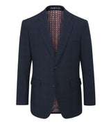 Skopes Hewes Suit Tailored Fit Jacket For Men in Navy Blue Self Check, 36S to 62L