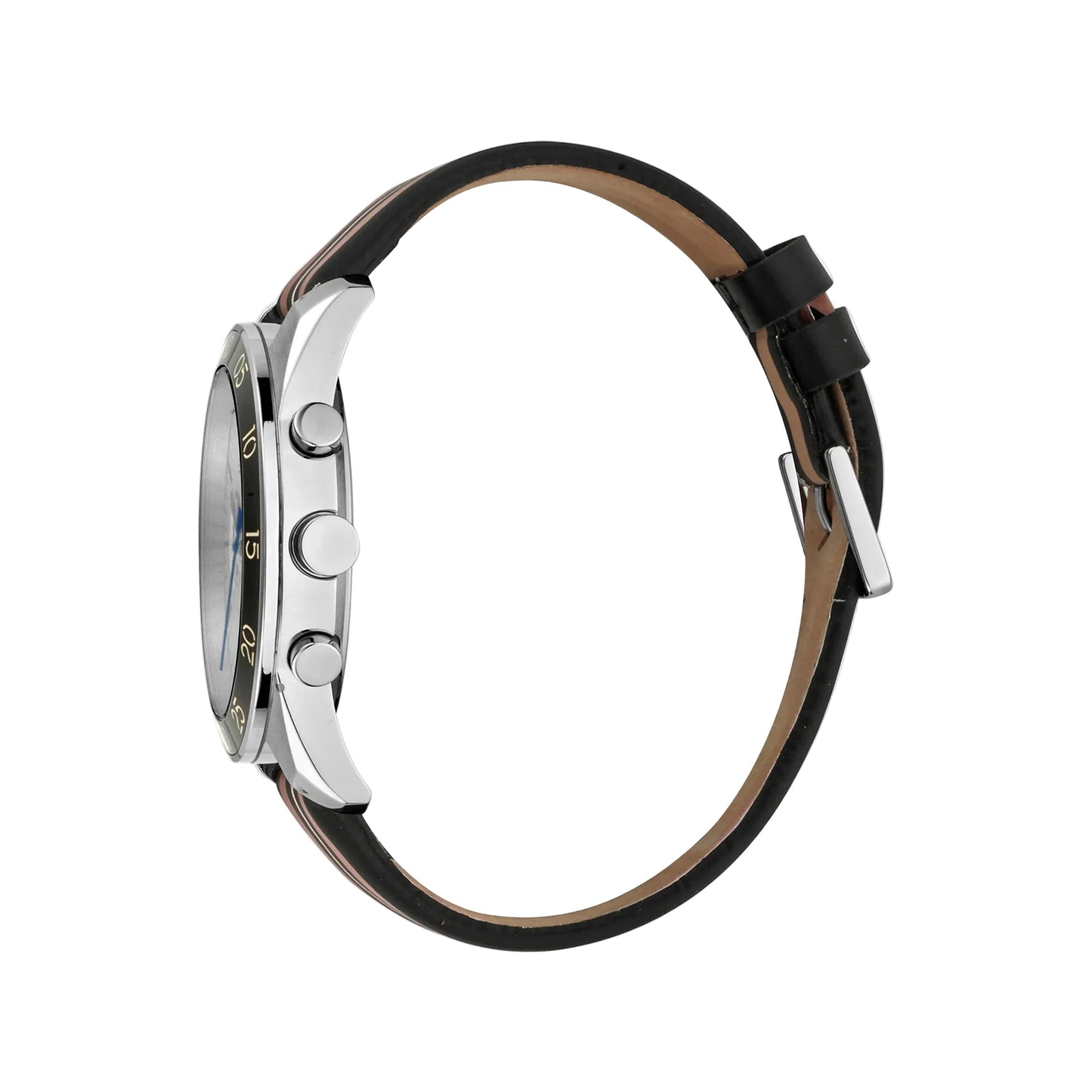 Esprit Men's Black Leather Watch, Silver Dial | Es1g052m0025