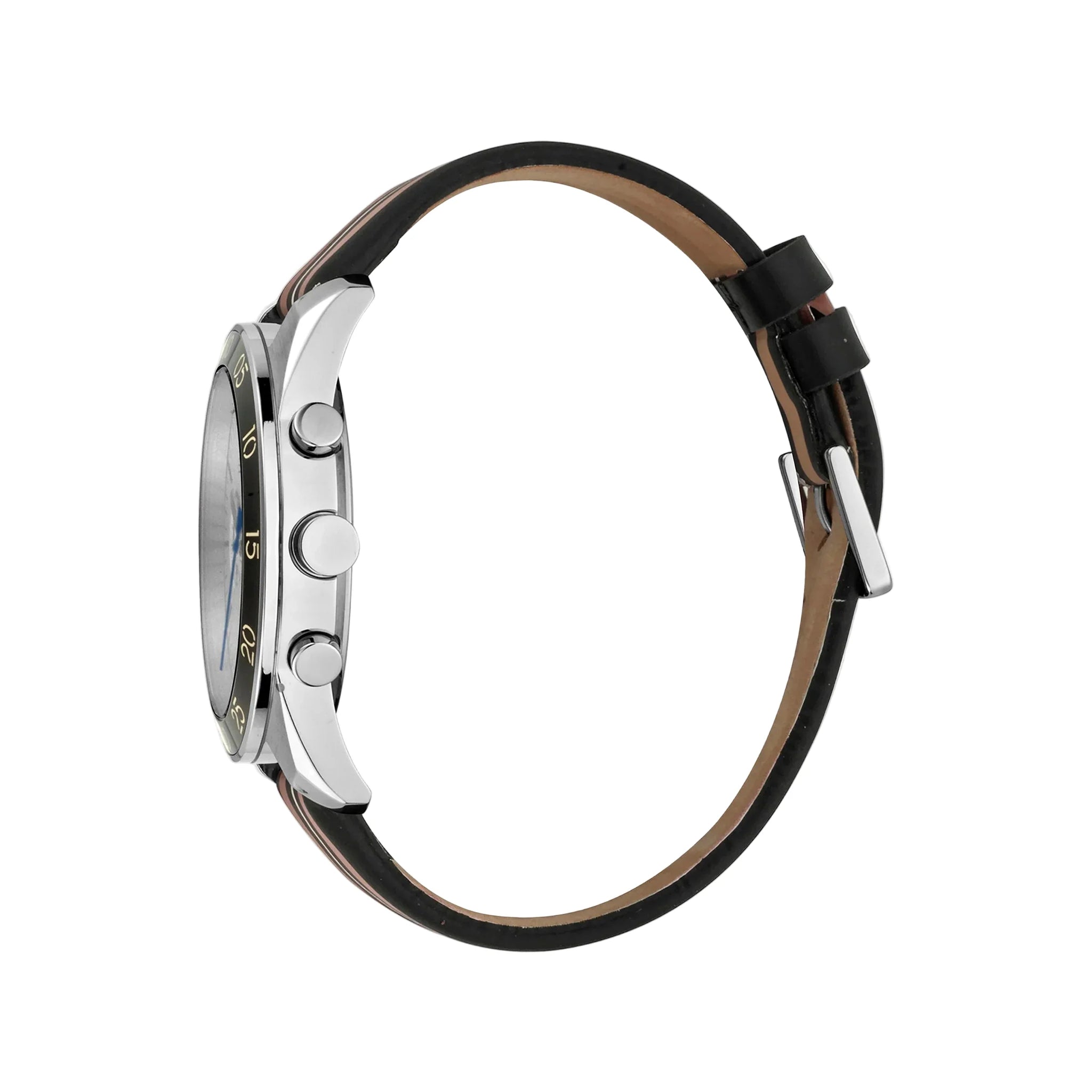 Esprit Men's Black Leather Watch, Silver Dial | Es1g052m0025