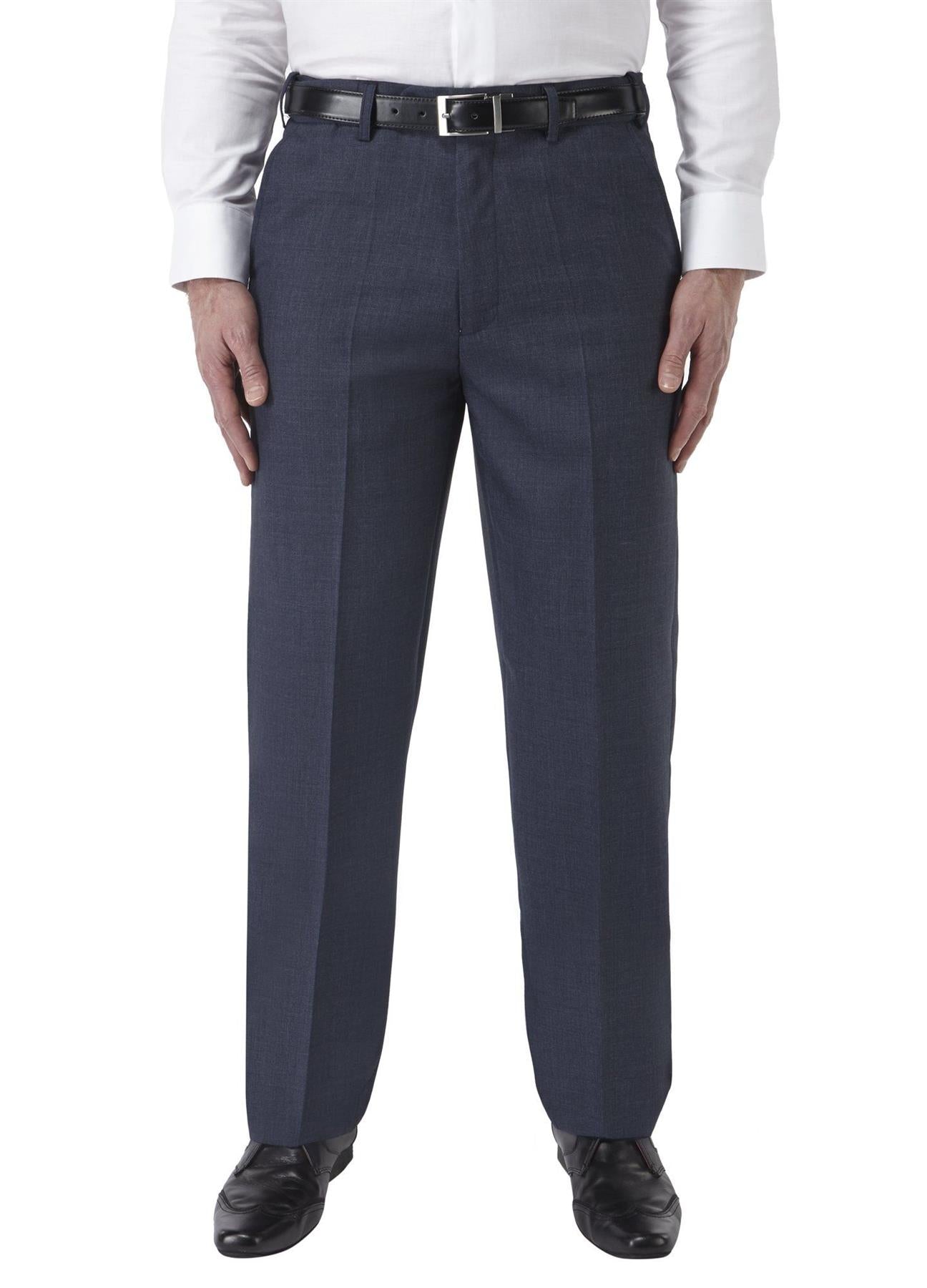 SKOPES Mens Wool Blend Flat Front Trousers in Airforce Blue