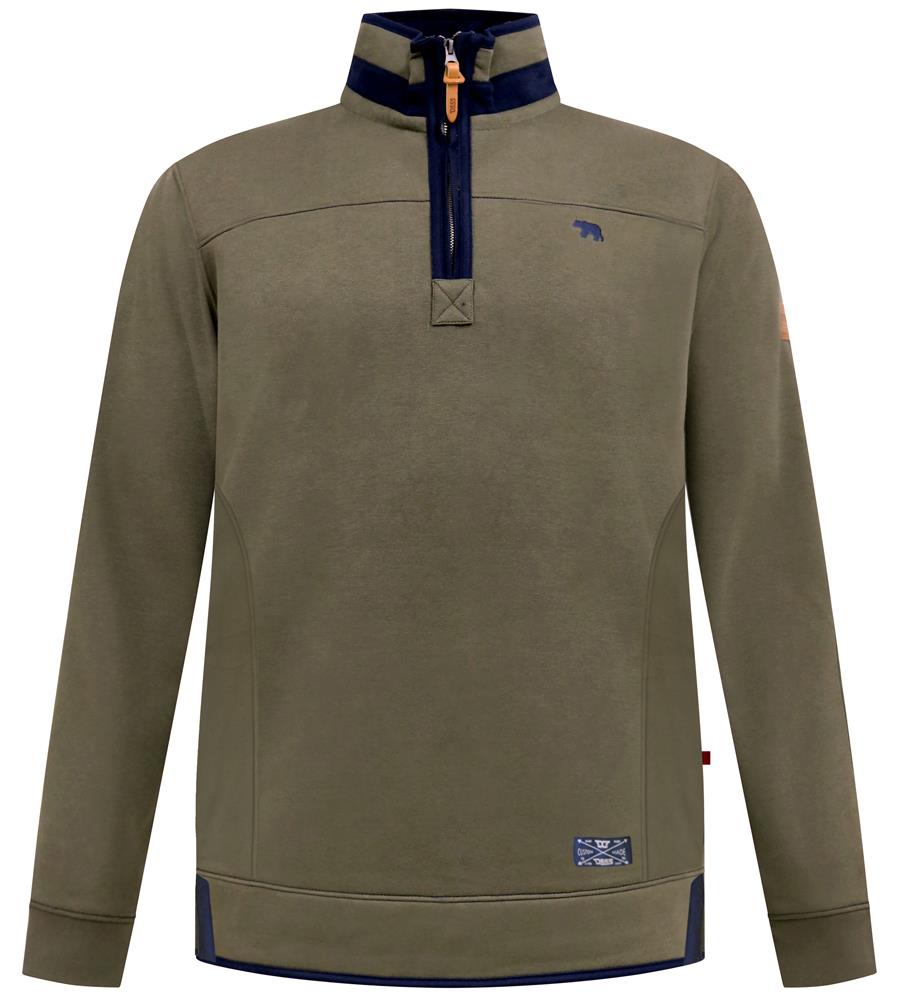 D555 LEICESTER 2 Quarter Neck Fleece Sweatshirt For Men (Tall) in Khaki, LT-3XLT