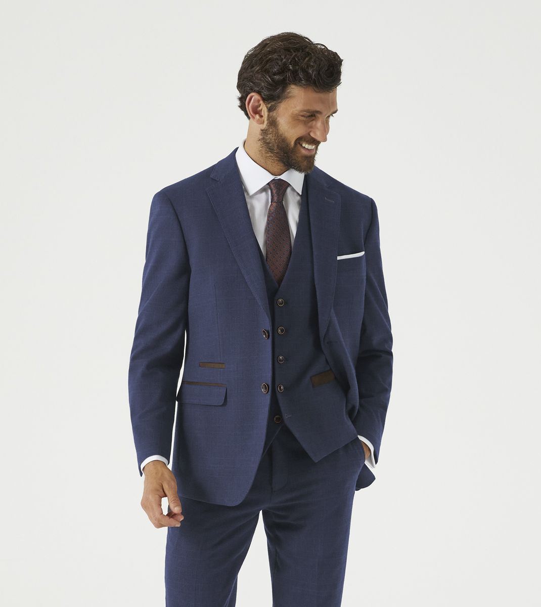 Skopes Guildford Suit Tailored Fit Jacket For Men in Navy Blue Check, 52R-62R