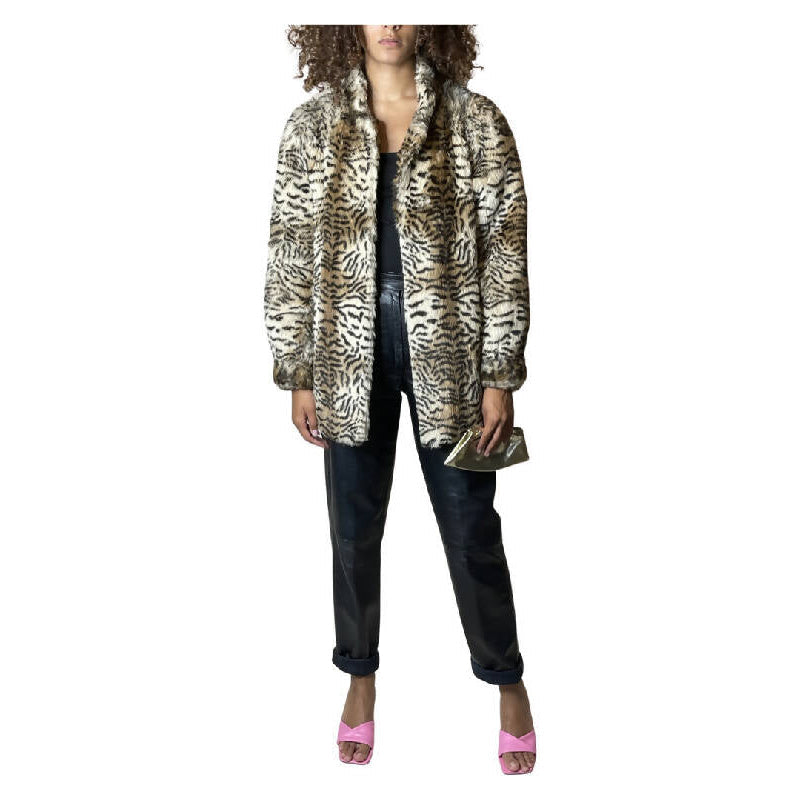 Original Vintage 1990's Tiger Print Faux Fur Coat UK 8 - 12