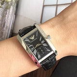 Emporio Armani Men's Watch Leather Black Strap With Black Dial And Silver Case AR0143 Classic Rectangle