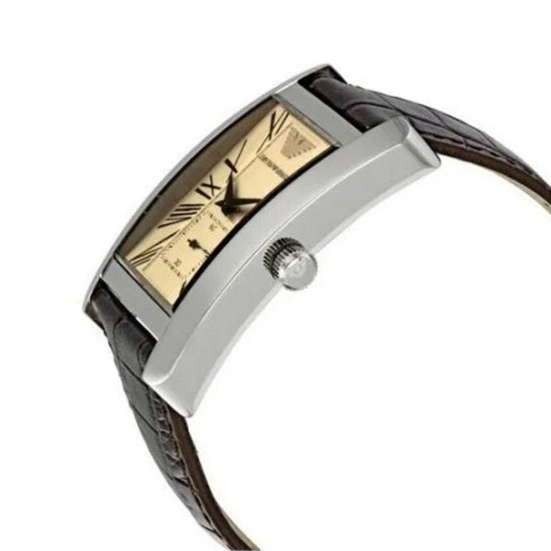 Emporio Armani Men’s Watch Leather Brown Strap With Beige Dial And Silver Case AR0154 Classic