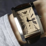 Emporio Armani Men’s Watch Leather Brown Strap With Beige Dial And Silver Case AR0154 Classic