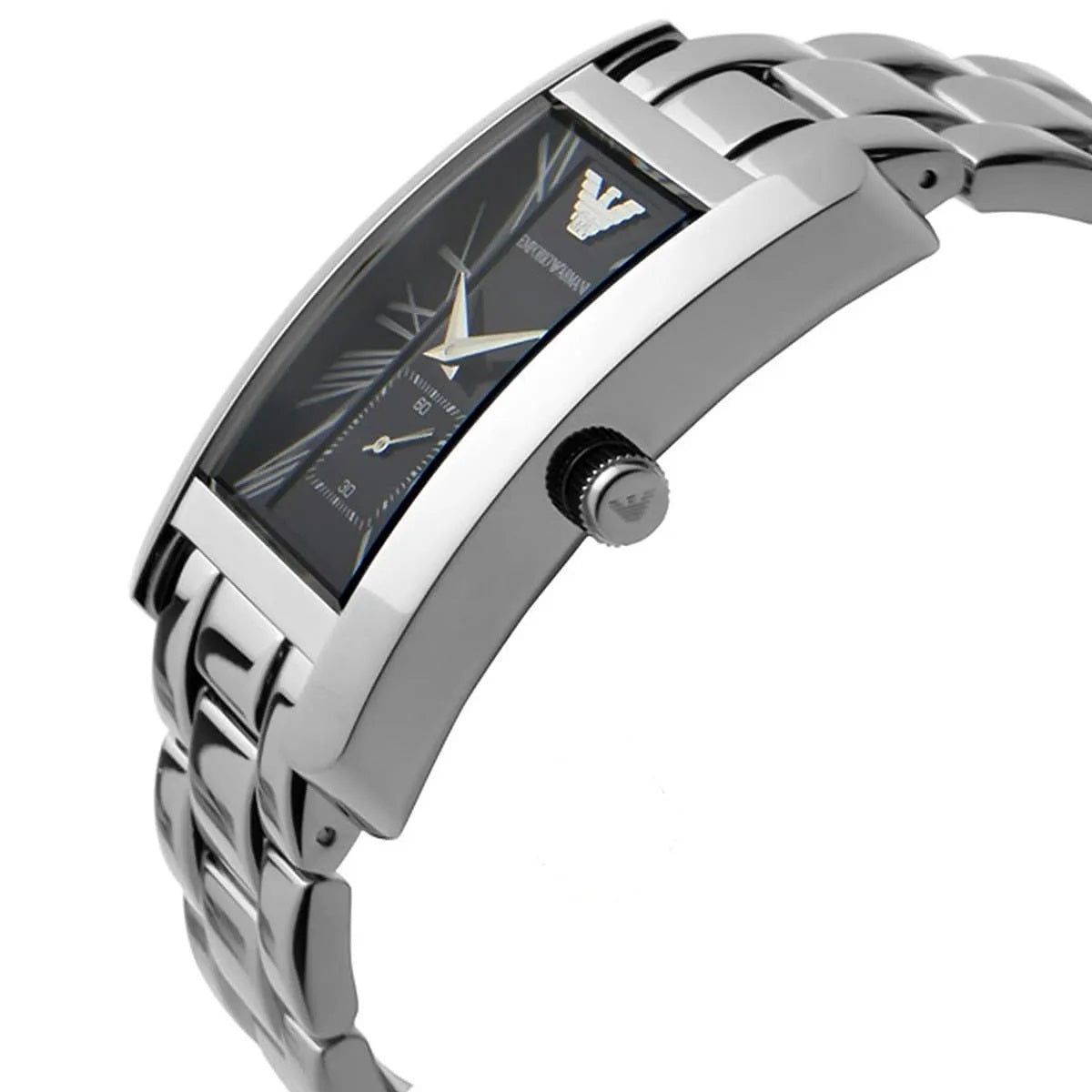 Emporio Armani Men’s Watch Stainless Steel Silver Strap With Black Dial Rectangular Classic AR0156