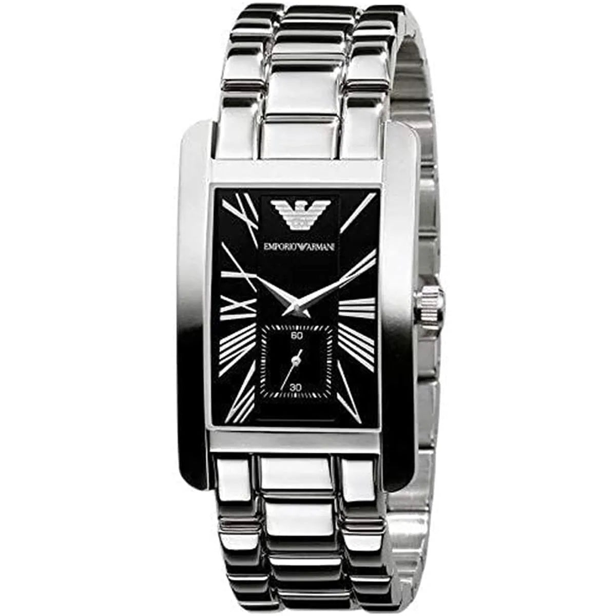 Emporio Armani Men’s Watch Stainless Steel Silver Strap With Black Dial Rectangular Classic AR0156