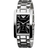 Emporio Armani Men’s Watch Stainless Steel Silver Strap With Black Dial Rectangular Classic AR0156