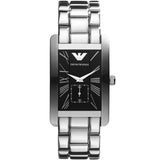 Emporio Armani Men’s Watch Stainless Steel Silver Strap With Black Dial Rectangular Classic AR0156