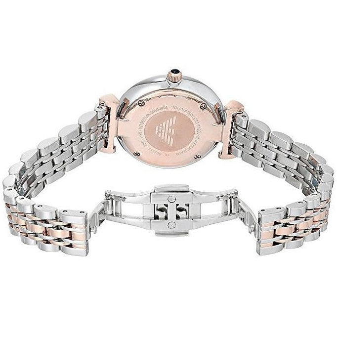 Emporio Armani Women's Watch Stainless Steel Two-Tone Silver & Rose Gold Strap With Blue Dial AR11092 Gianni T-Bar