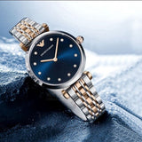 Emporio Armani Women's Watch Stainless Steel Two-Tone Silver & Rose Gold Strap With Blue Dial AR11092 Gianni T-Bar