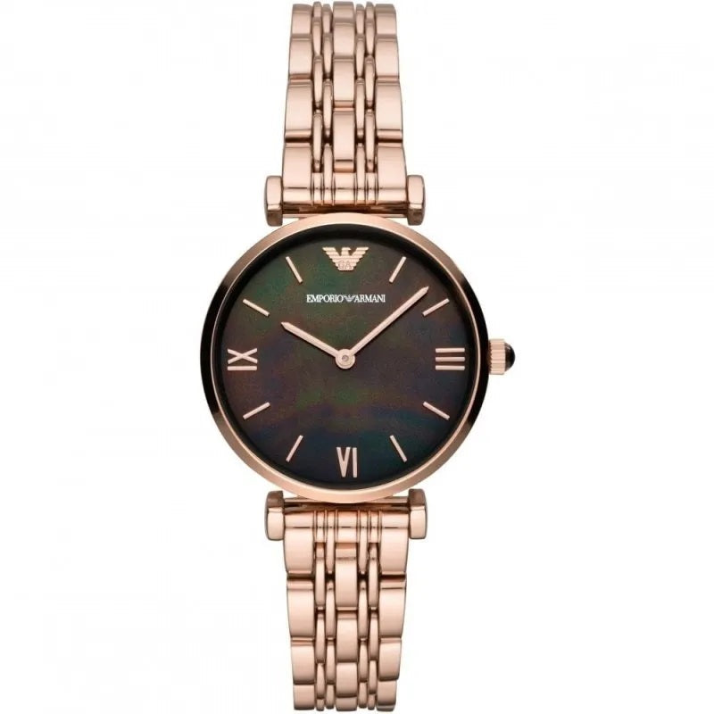Emporio Armani Women’s Watch Stainless Steel Rose Gold Strap With Black Dial AR11145 Gianni T-Bar