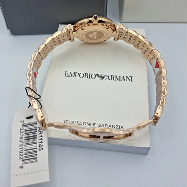 Emporio Armani Women’s Watch Stainless Steel Rose Gold Strap With Black Dial AR11145 Gianni T-Bar
