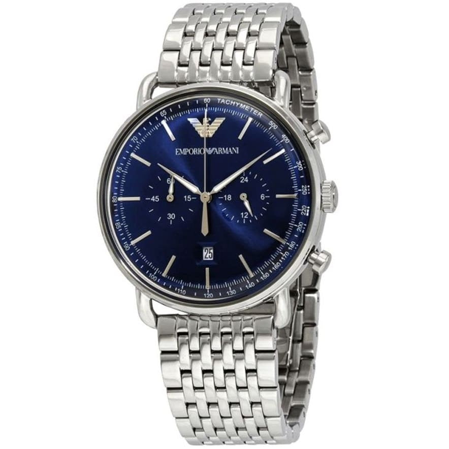 Emporio Armani Men's Watch Stainless Steel Silver Strap With Blue Dial AR11238 Aviator