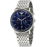 Emporio Armani Men's Watch Stainless Steel Silver Strap With Blue Dial AR11238 Aviator