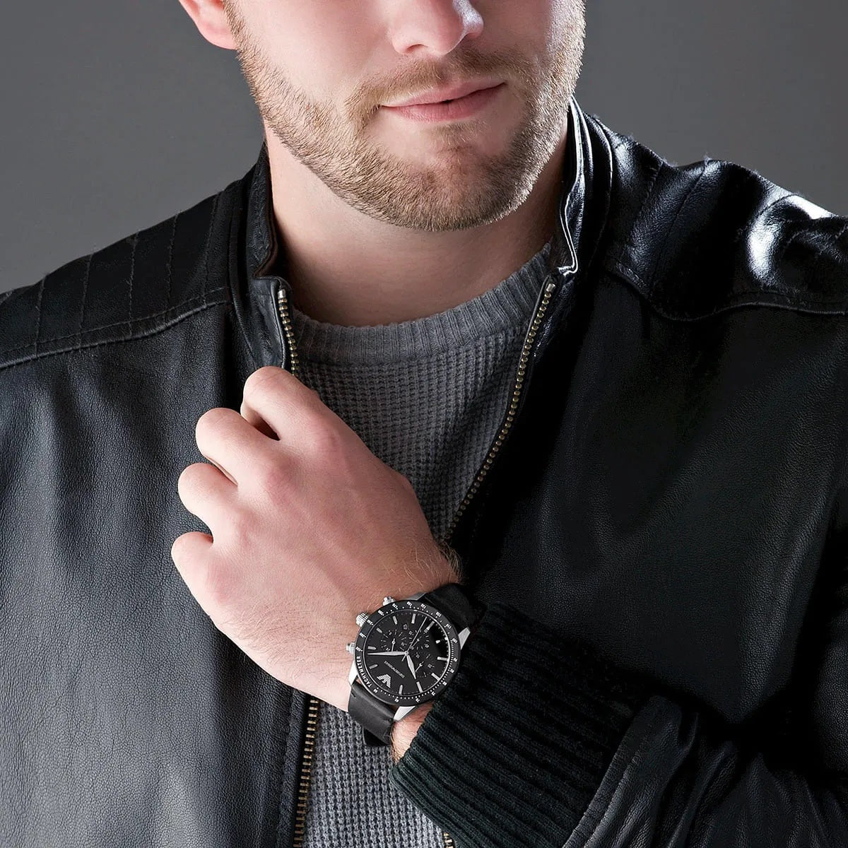 Emporio Armani Men's Watch Black Leather Strap With Black Dial AR11243 Mario