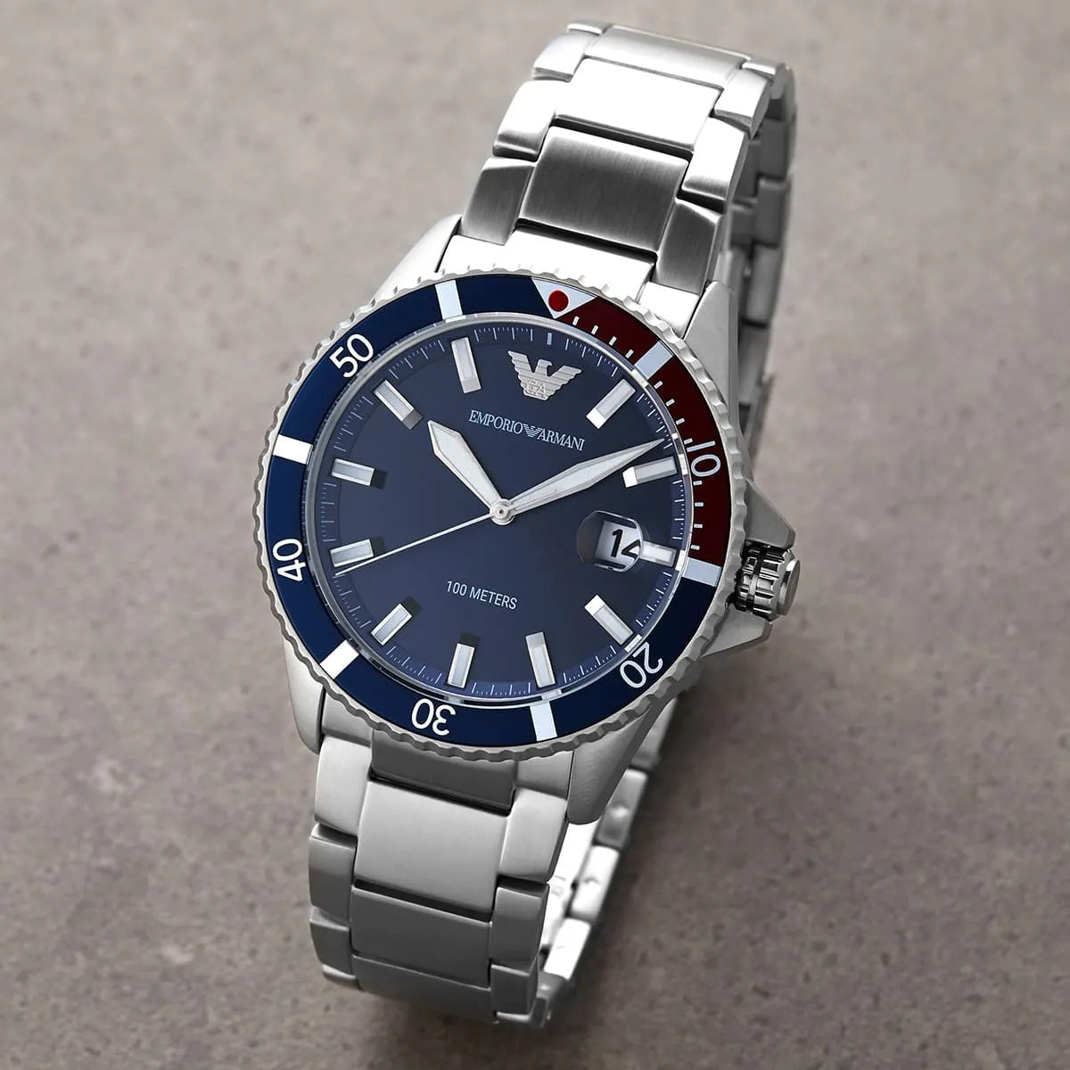 Emporio Armani Men's Watch Stainless Steel Silver Strap With Blue Dial AR11339 Diver