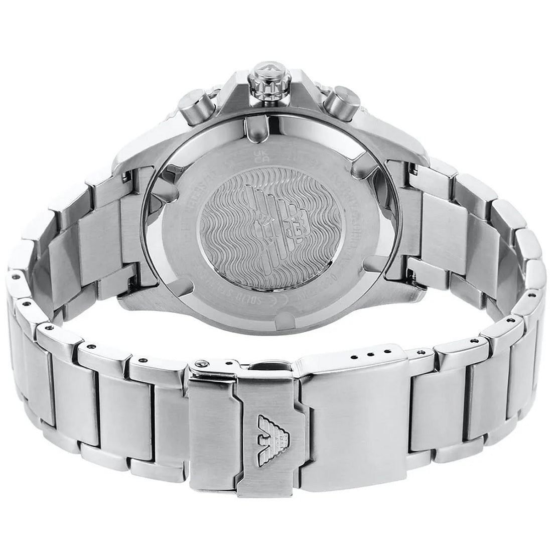 Emporio Armani Men's Watch Stainless Steel Silver Bracelet & Black Dial AR11360 Diver