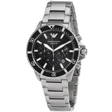 Emporio Armani Men's Watch Stainless Steel Silver Bracelet & Black Dial AR11360 Diver