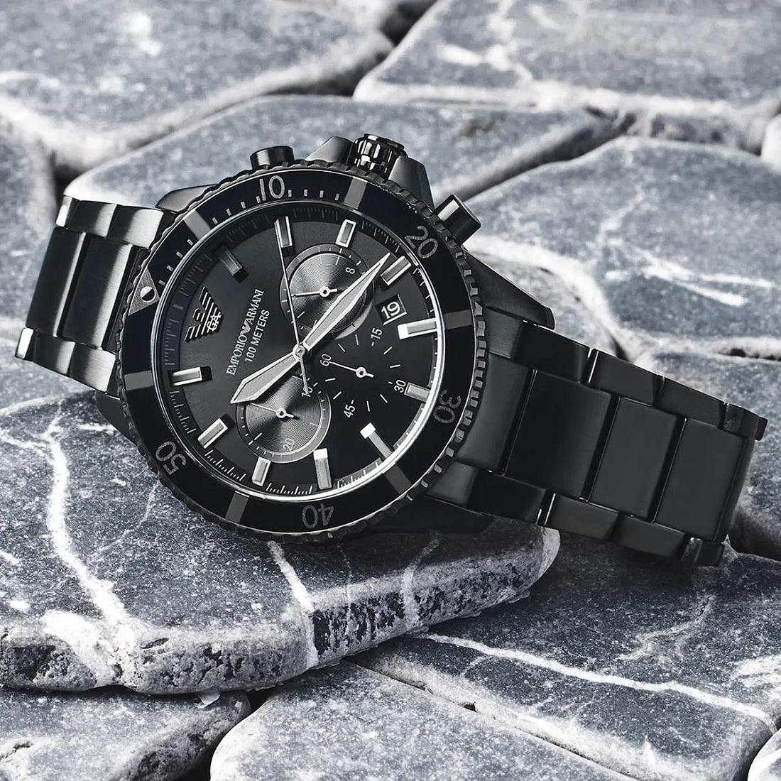 Emporio Armani Men's Watch Stainless Steel Black Strap With Black Dial AR11363 Diver
