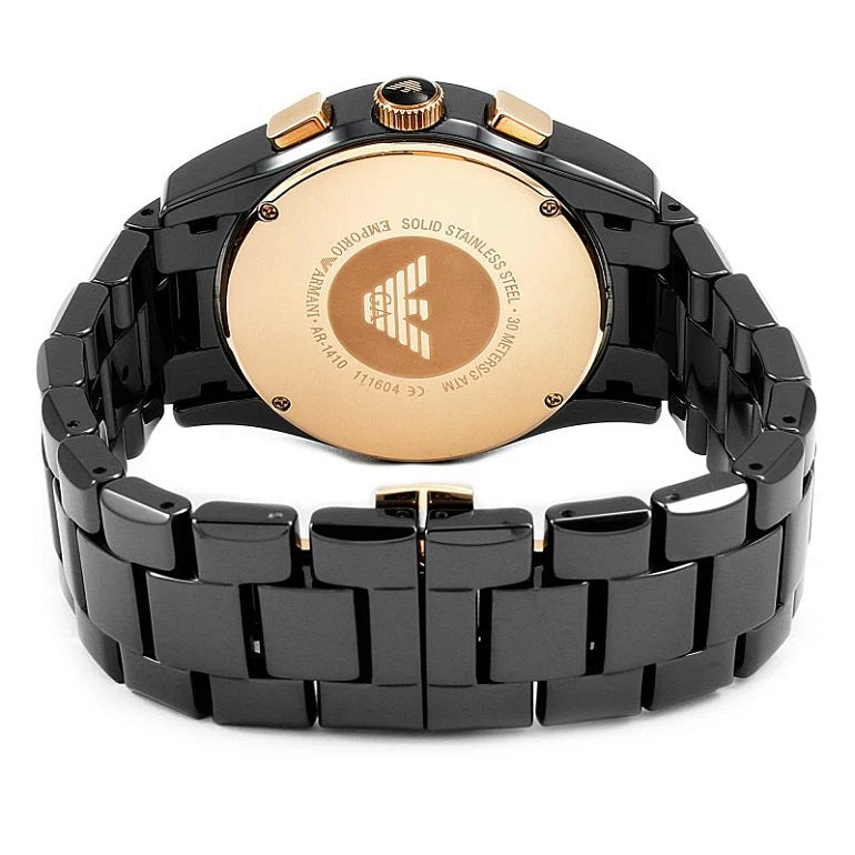Emporio Armani Men’s Watch Ceramic Black Strap With Black Dial And Rose Gold Tone AR1410