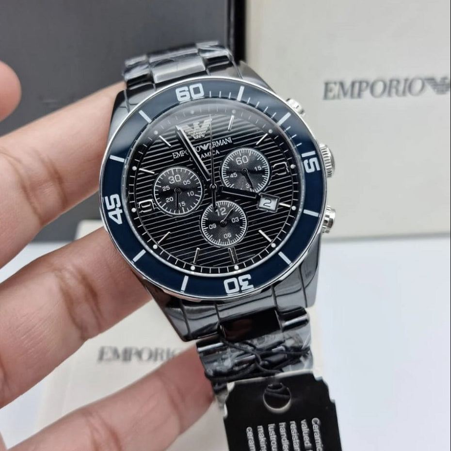 Emporio Armani Men’s Watch Ceramic Black Strap With Black Dial Chronograph AR1421 Leo