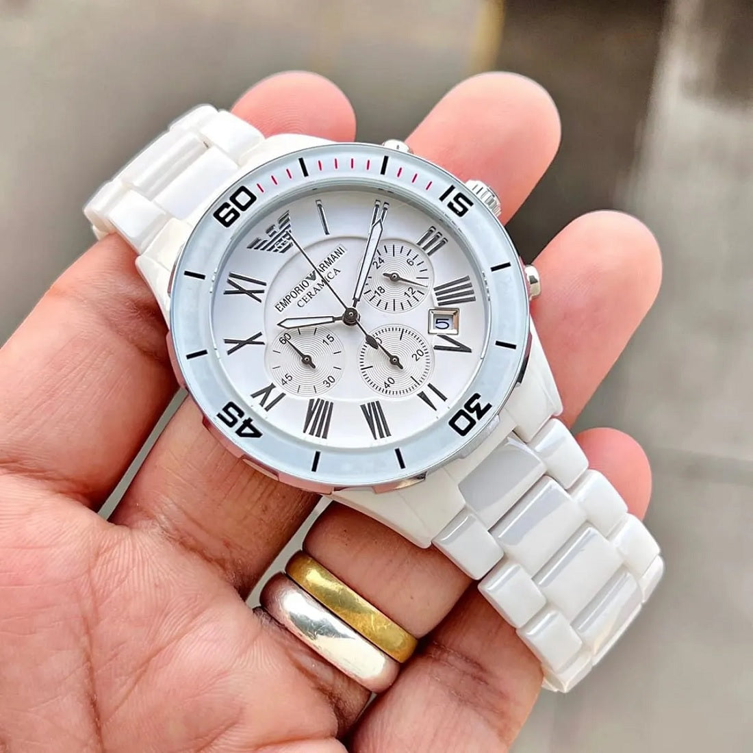 Emporio Armani Men’s Watch Ceramic White Strap With White Dial AR1424 Leo