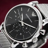Emporio Armani Men's Watch Stainless Steel Silver Mesh Strap With Black Dial AR1808 Luigi
