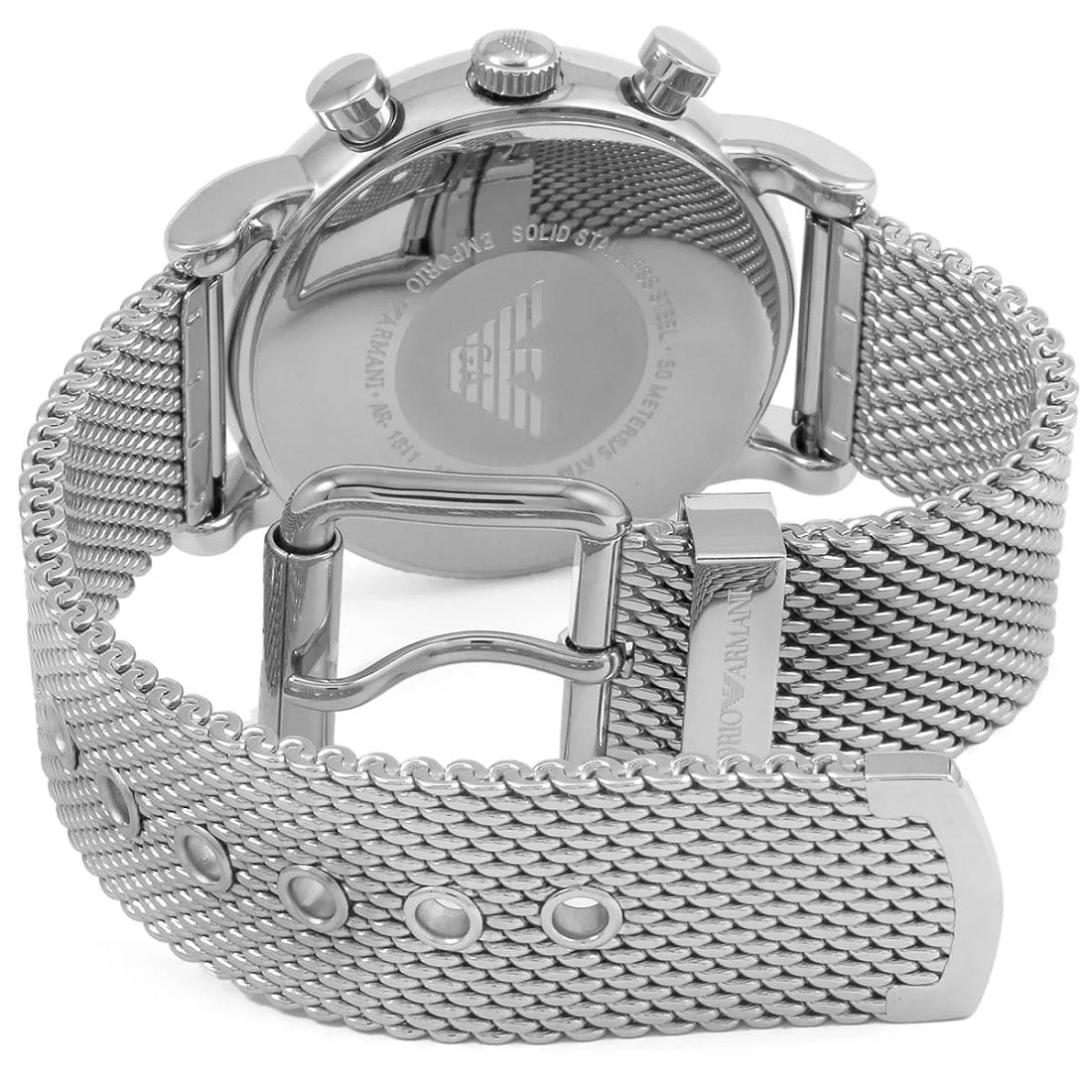 Emporio Armani Men's Watch Stainless Steel Silver Mesh Strap With Black Dial AR1811 Luigi