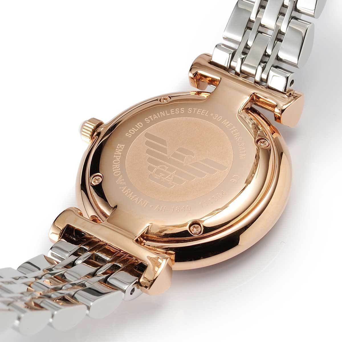 Emporio Armani Women's Watch Stainless Steel Two-Tone Silver & Rose Gold Strap With Grey Dial AR1840 Gianni T-Bar